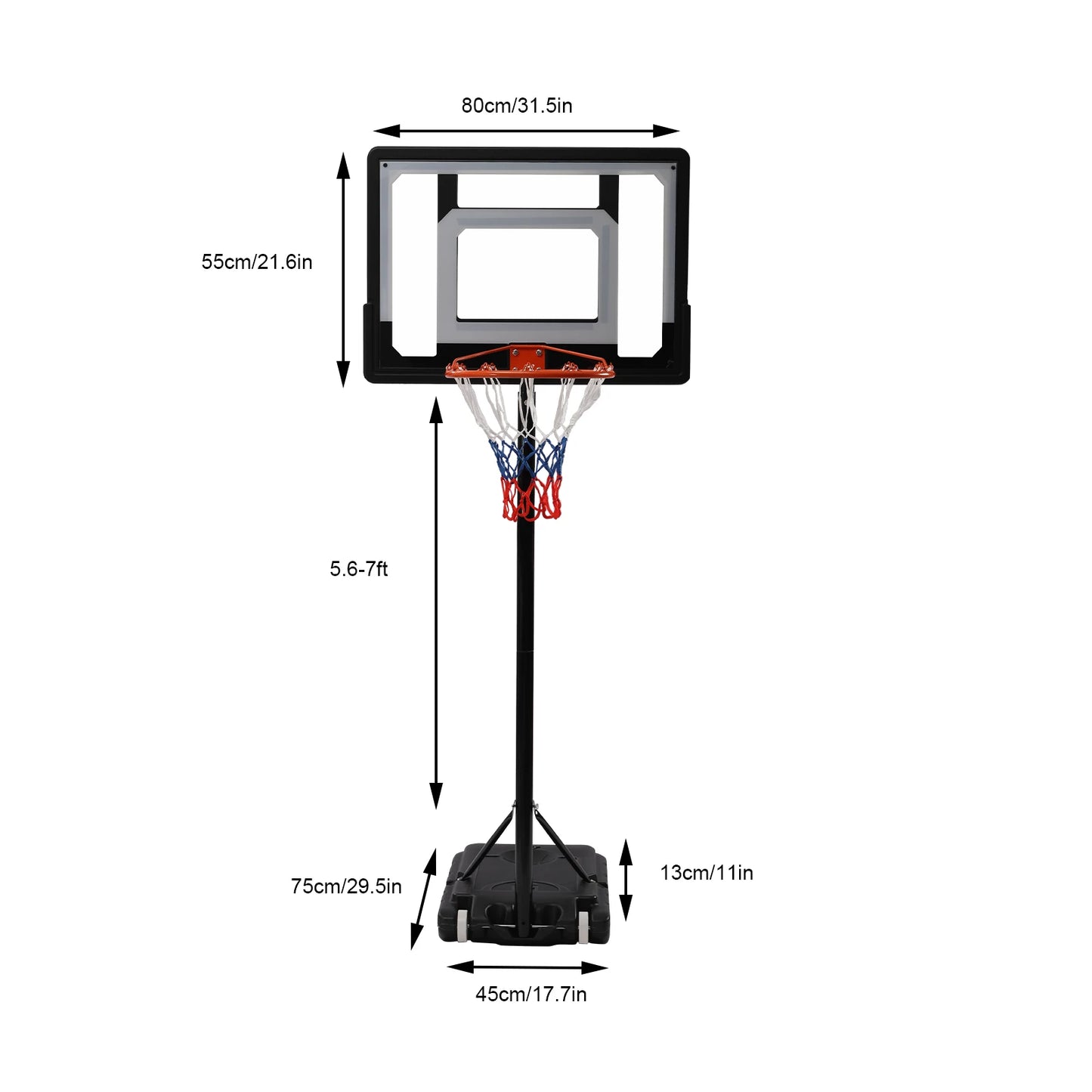 Adjustable Basketball Hoop, Basketball System, 5.6-7ft